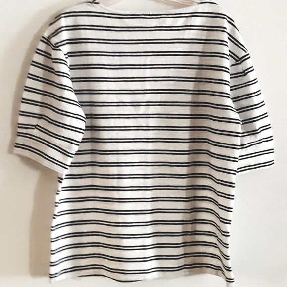 Striped Tshirt Black White with Sequin Brooch M -L - Picture 2 of 9